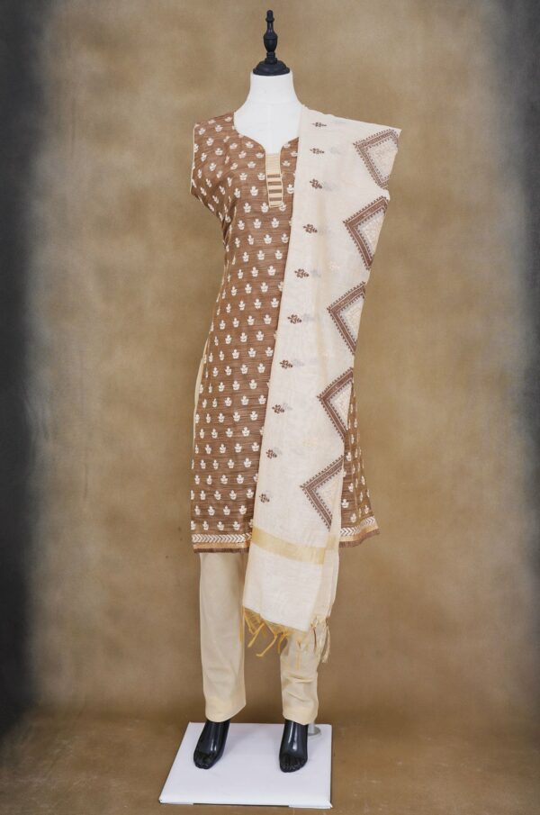 Light Brown floral top with half white bottom kurti
