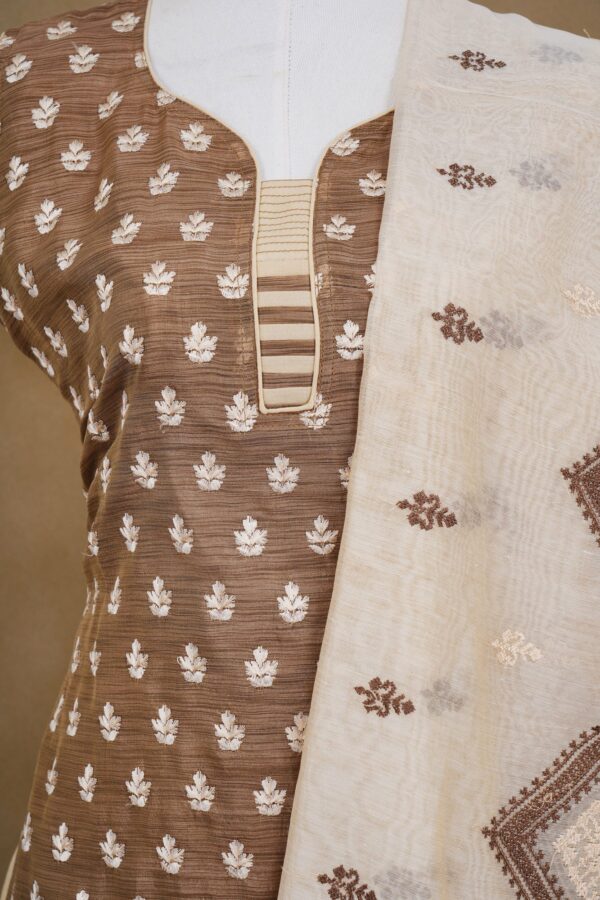 Light Brown floral top with half white bottom kurti - Image 2