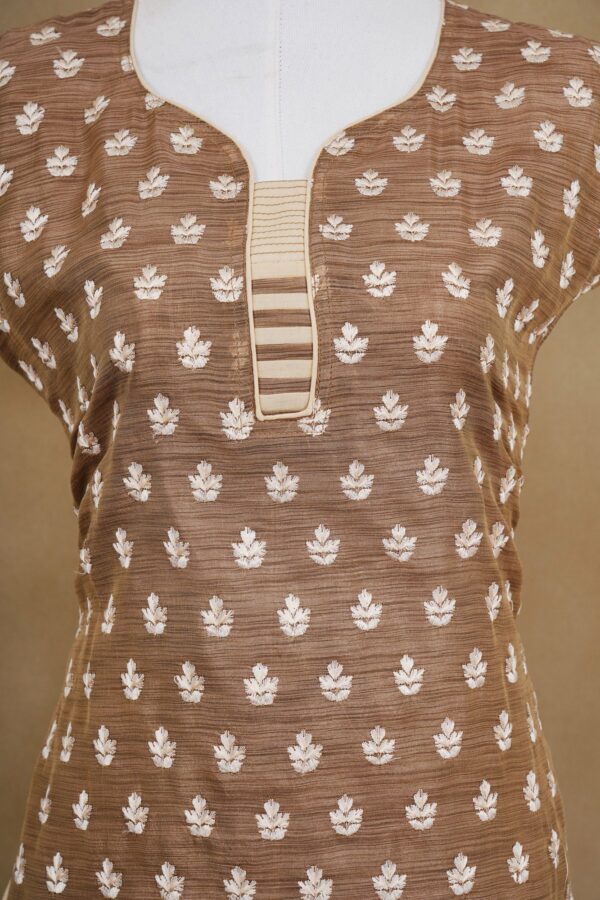Light Brown floral top with half white bottom kurti - Image 3