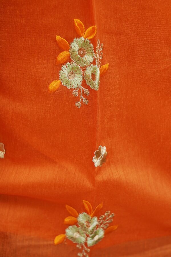 Light green floral design top with orange palazzo and orange shawl kurti - Image 4