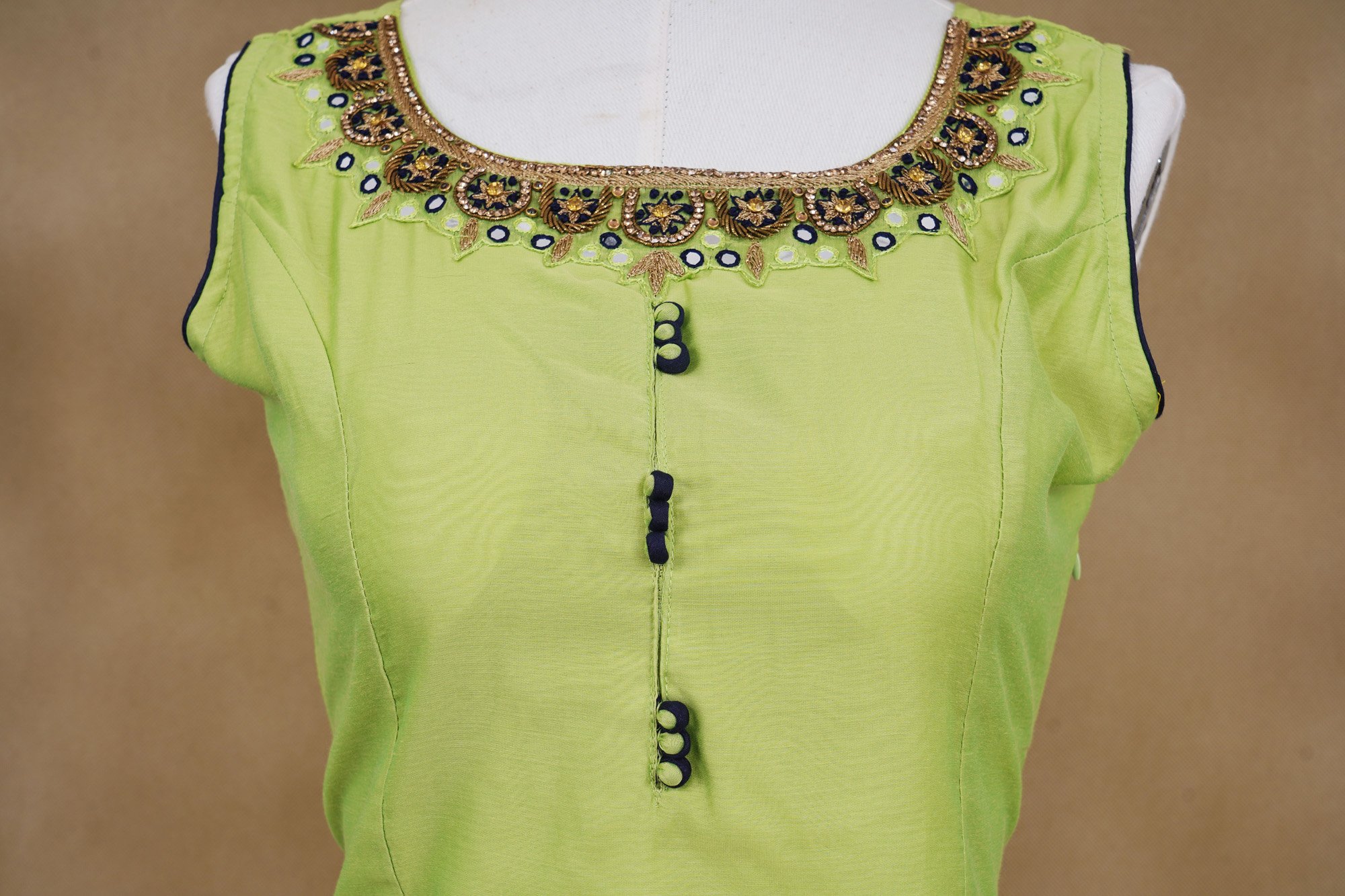 Light Green top with dark blue bottom and dark blue floral shawl kurti - Image 3