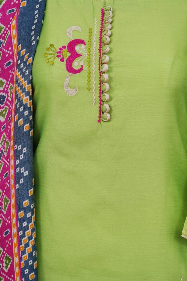 Light green top with light green bottom and magenta pink shawl kurti - Image 2