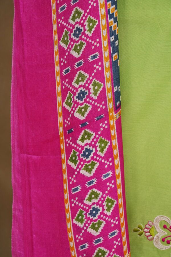 Light green top with light green bottom and magenta pink shawl kurti - Image 3
