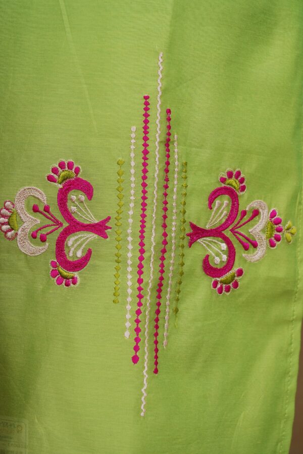 Light green top with light green bottom and magenta pink shawl kurti - Image 4