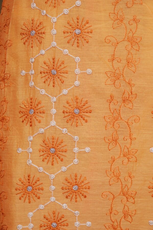Light orange floral design top with white bottom and white shawl kurti - Image 4