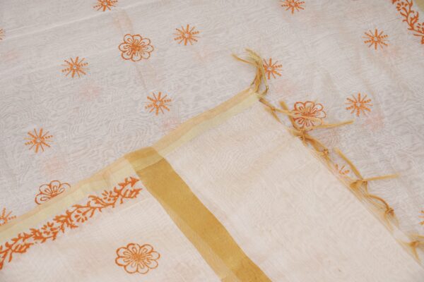 Light orange floral design top with white bottom and white shawl kurti - Image 5