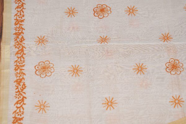 Light orange floral design top with white bottom and white shawl kurti - Image 6
