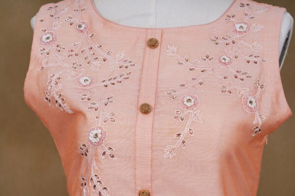 Light pink floral design top with light pink bottom and shawl kurti - Image 3