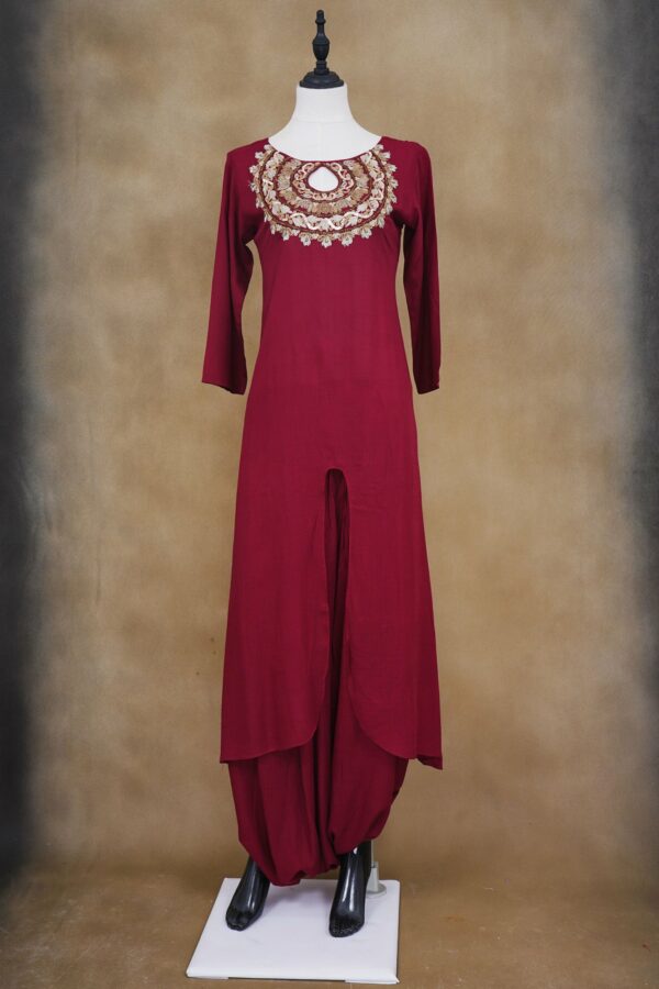 Maroom design top with maroom bottom kurti