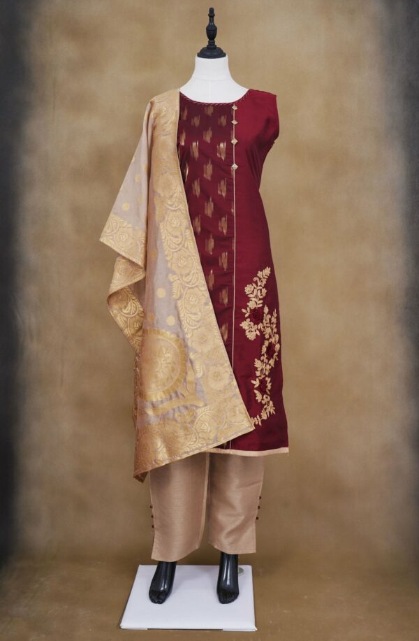 Maroon floral top with golden bottom Kurti
