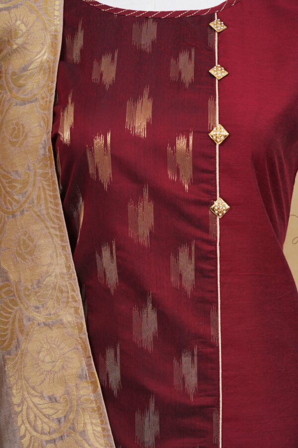 Maroon floral top with golden bottom Kurti - Image 2