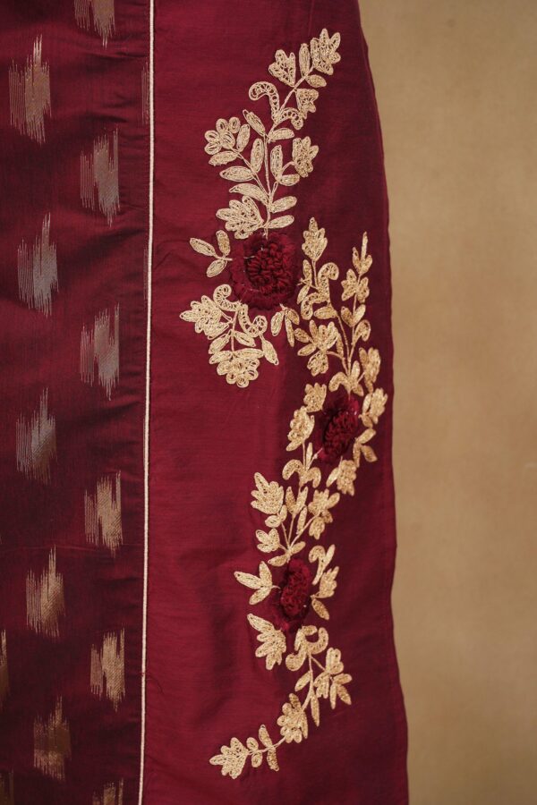 Maroon floral top with golden bottom Kurti - Image 3