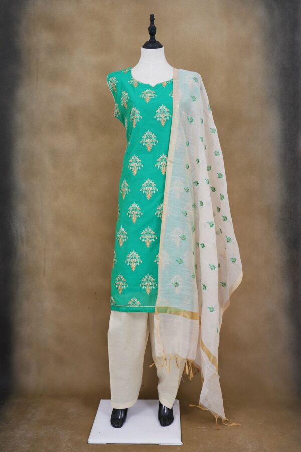 Mint green floral design top with half white bottom and white shawl kurti