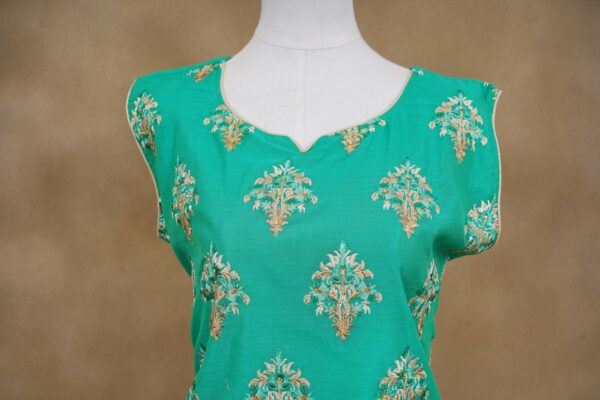 Mint green floral design top with half white bottom and white shawl kurti - Image 3