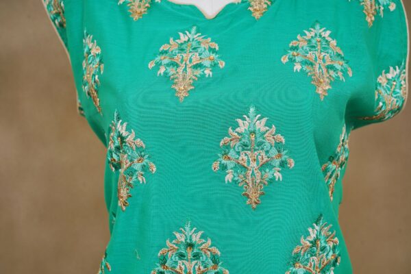 Mint green floral design top with half white bottom and white shawl kurti - Image 4