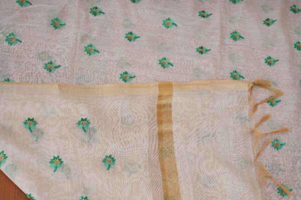 Mint green floral design top with half white bottom and white shawl kurti - Image 5