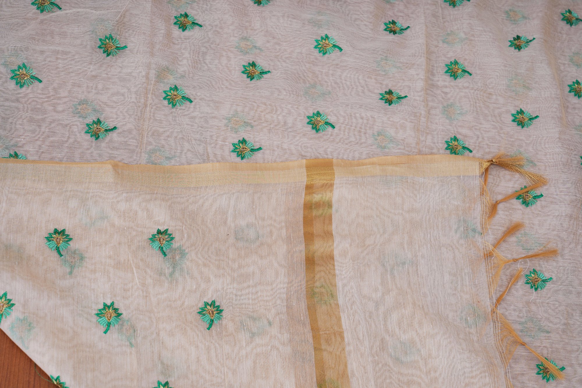 Mint green floral design top with half white bottom and white shawl kurti - Image 5