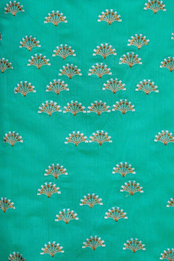 Mint green floral design top with mint green bottom and white shawl kurti - Image 4