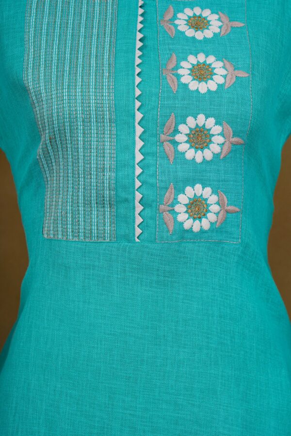 Mint green top with white bottom and white shawl kurti - Image 3