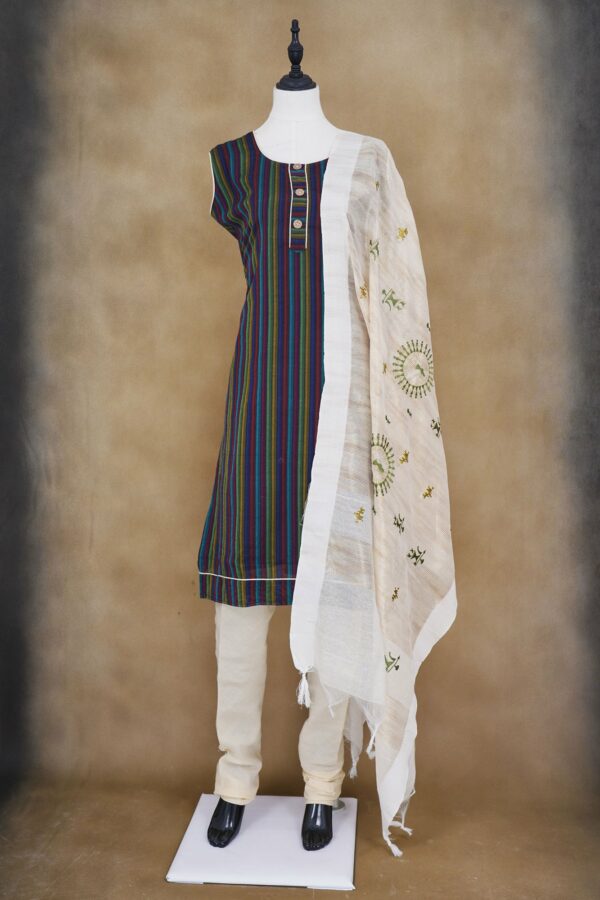 Multi colour stripe top with half white bottom kurti
