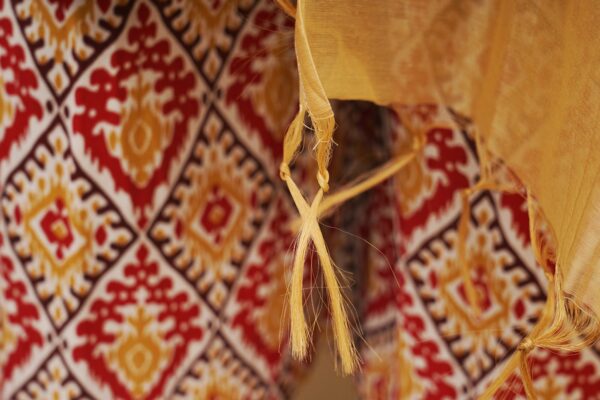 Olive green top with multi colour design bottom and beige shawl kurti - Image 3