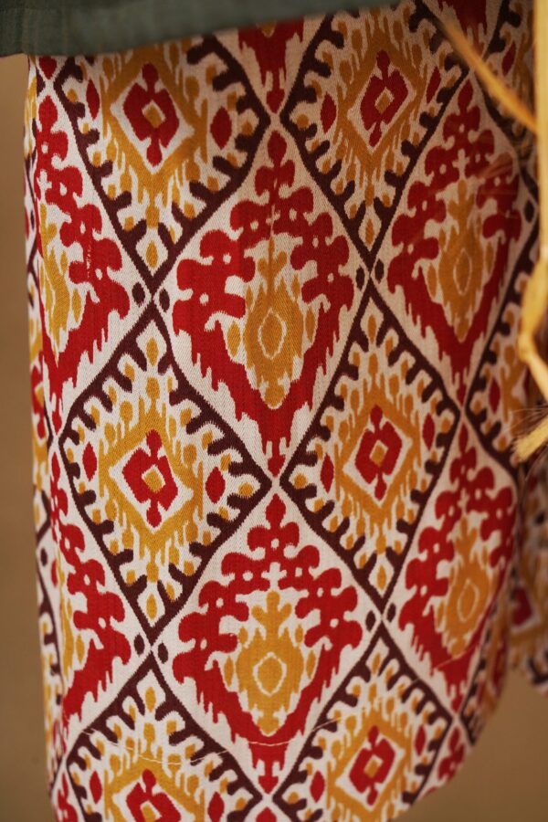 Olive green top with multi colour design bottom and beige shawl kurti - Image 4