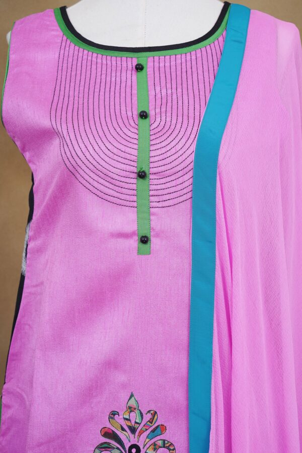 Pink design top with sky blue bottom and pink shawl kurti - Image 2