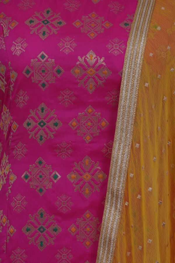 Pink design top with yellow bottom and yellow pink shawl kurti - Image 3