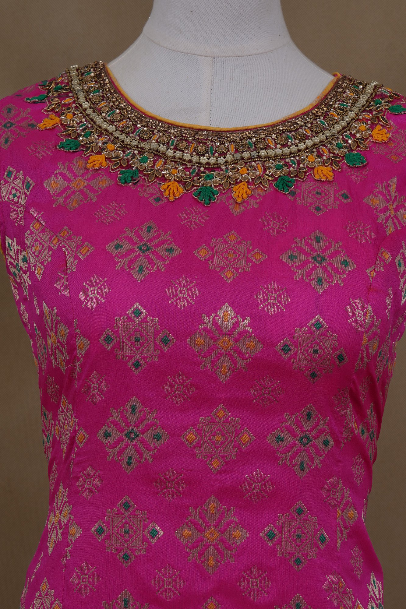 Pink design top with yellow bottom and yellow pink shawl kurti - Image 4