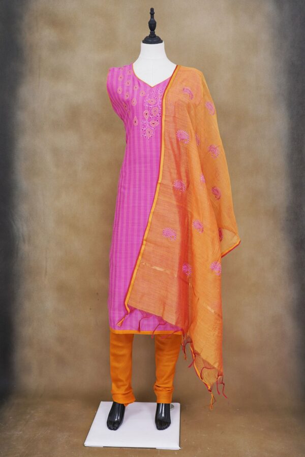 Pink floral design top with orange bottom and orange shawl kurti