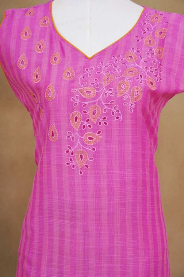 Pink floral design top with orange bottom and orange shawl kurti - Image 3