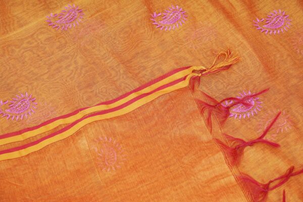 Pink floral design top with orange bottom and orange shawl kurti - Image 4
