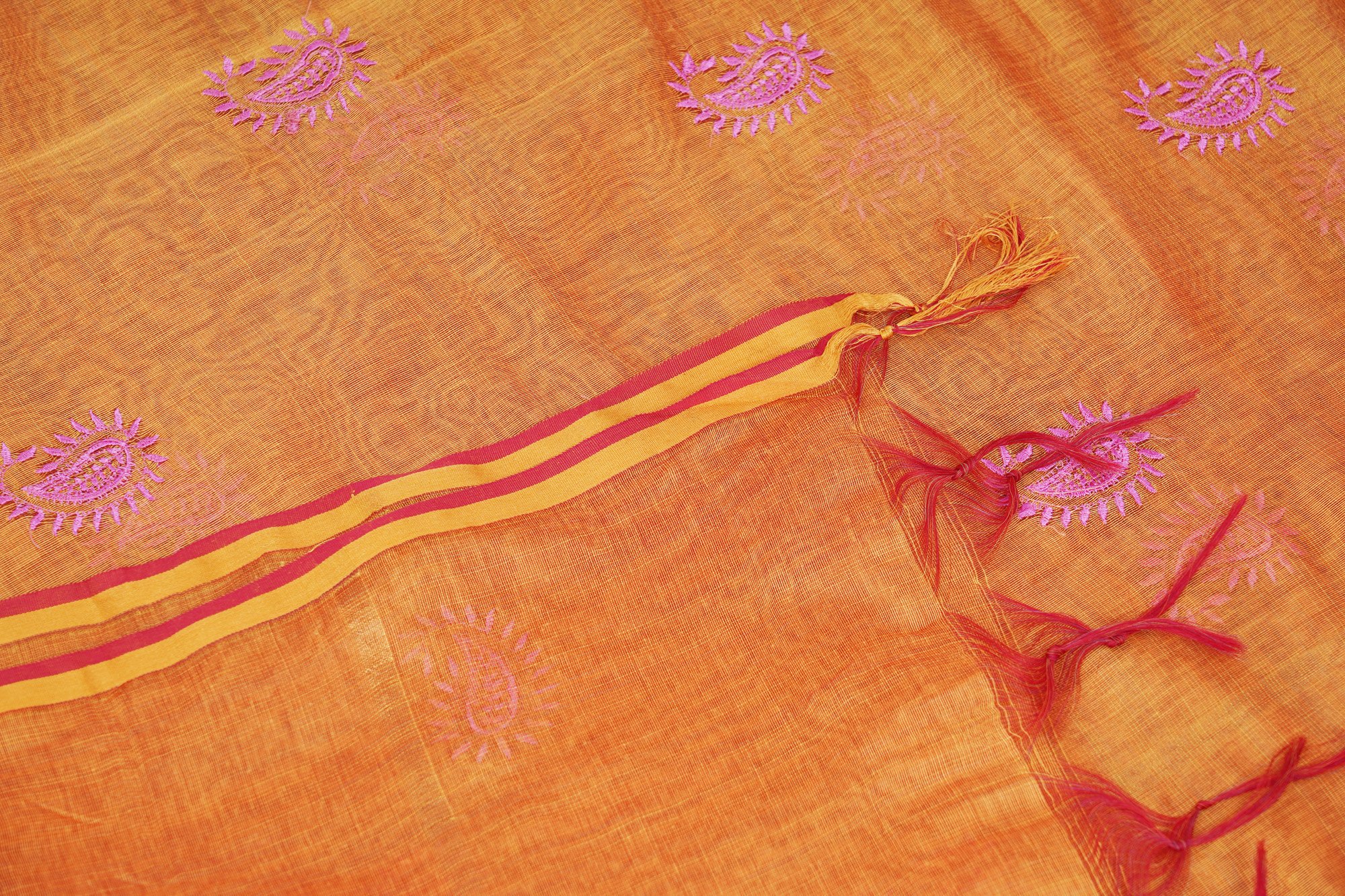 Pink floral design top with orange bottom and orange shawl kurti - Image 4