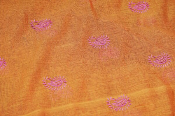Pink floral design top with orange bottom and orange shawl kurti - Image 5
