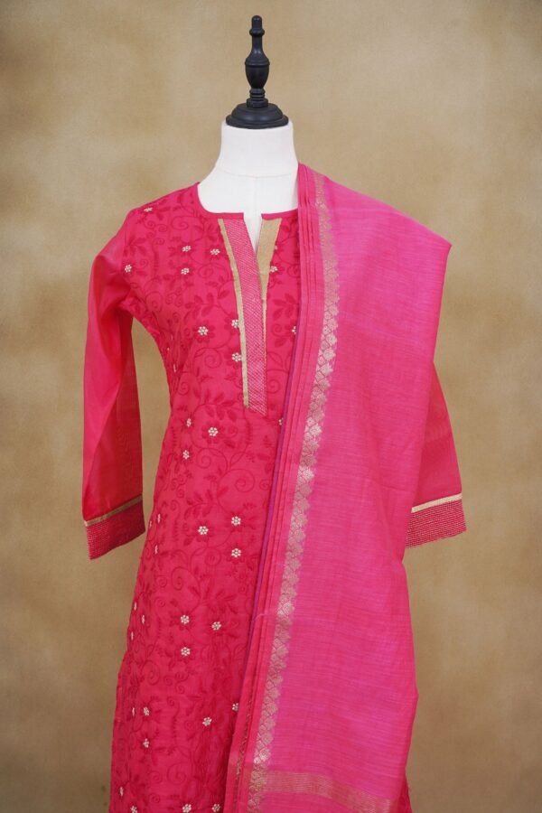 Pink design top with pink bottom and pink shawl kurti - Image 2