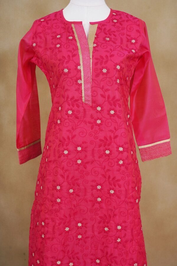 Pink design top with pink bottom and pink shawl kurti - Image 3