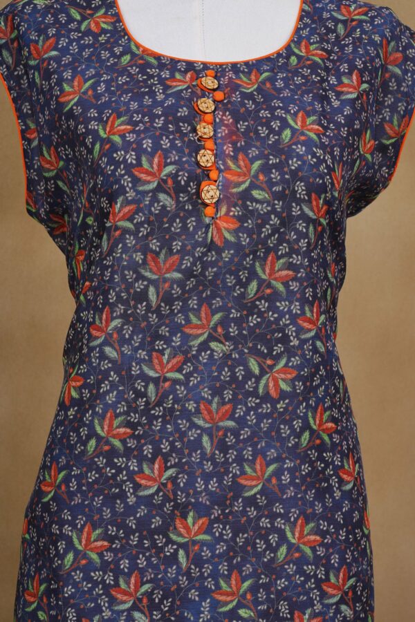Purple floral design top with orange bottom and white shawl kurti - Image 3