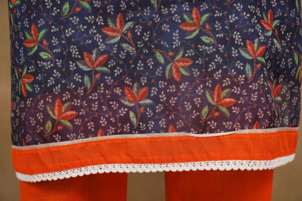 Purple floral design top with orange bottom and white shawl kurti - Image 4