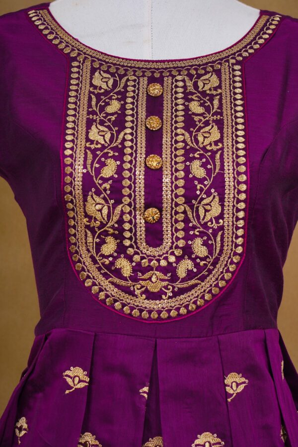 Purple top with yellow bottom and purple shawl kurti - Image 2