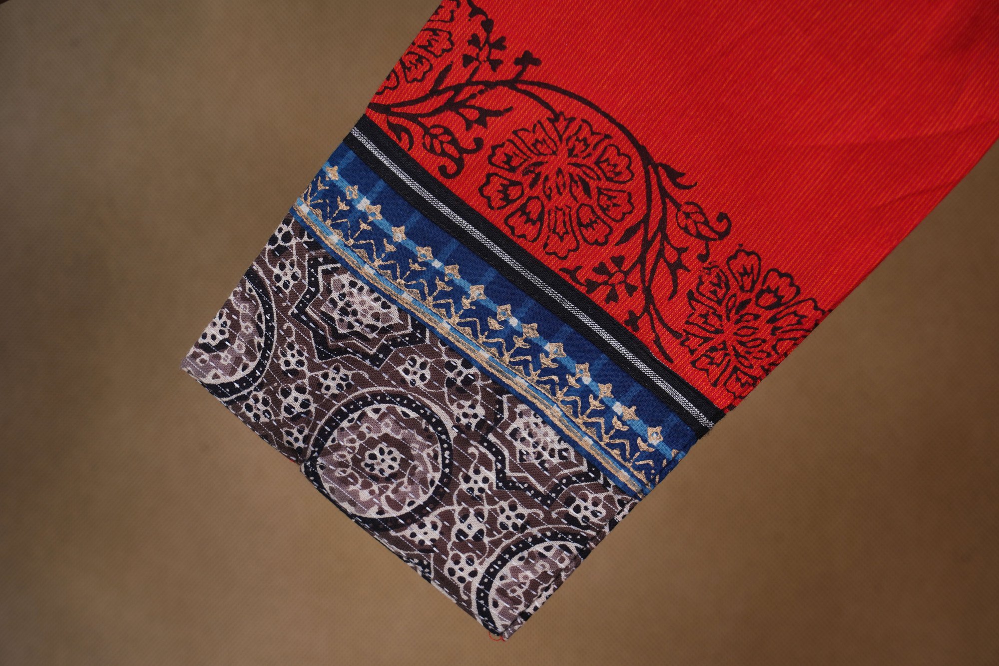 Red design top with blue bottom and blue shawl kurti - Image 4