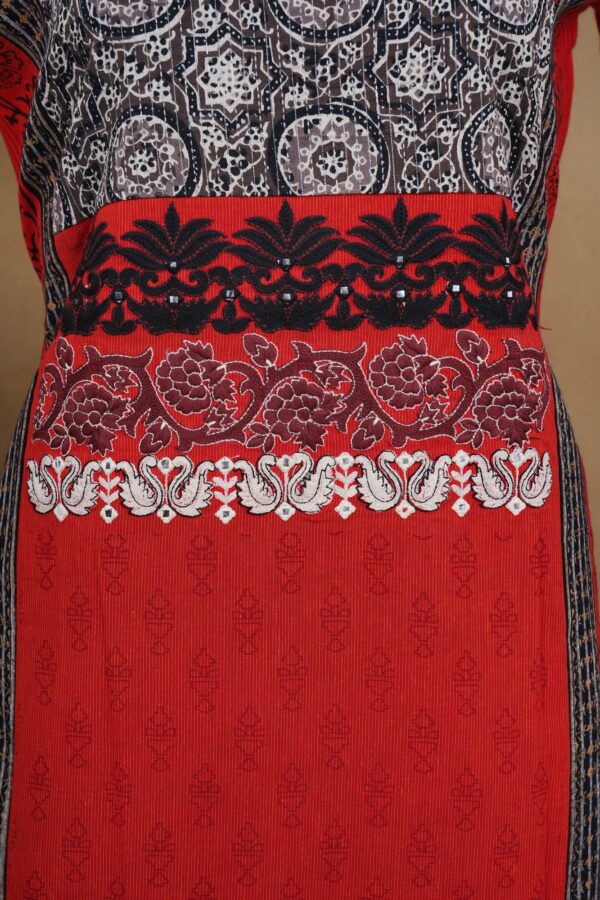 Red design top with blue bottom and blue shawl kurti - Image 5