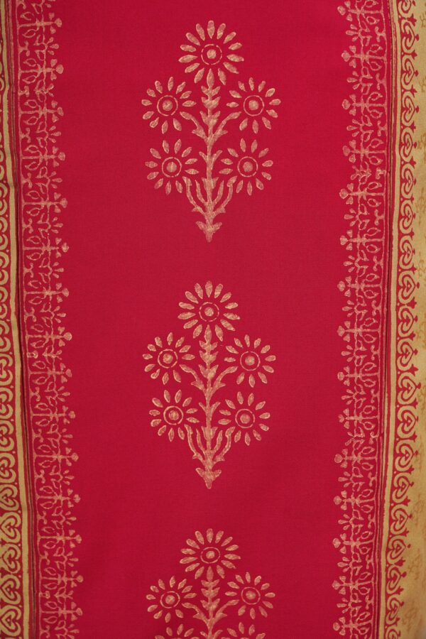 Red floral design top with red bottom and beige shawl kurti - Image 3