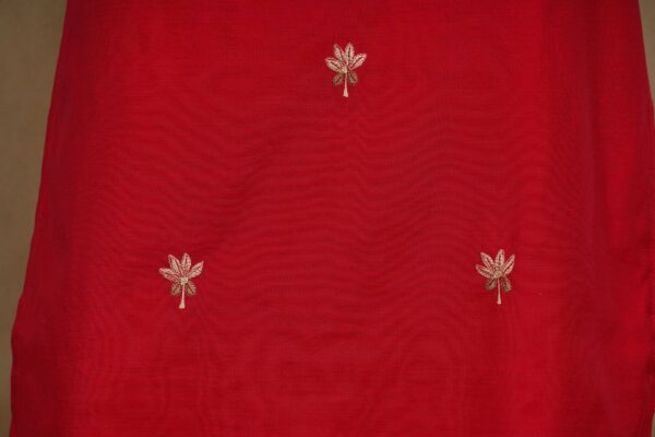 Red floral design top with red bottom and red shawl kurti - Image 4