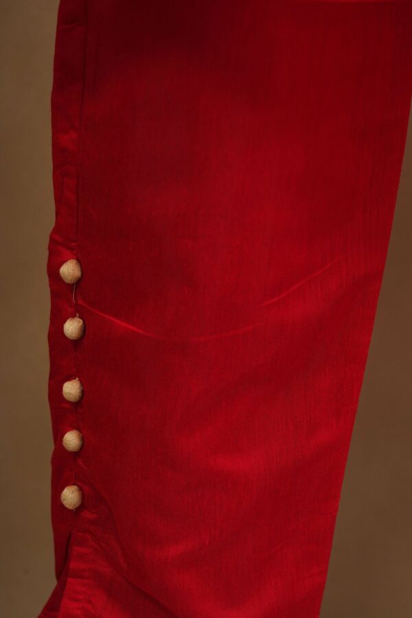 Red floral design top with red bottom and red shawl kurti - Image 5