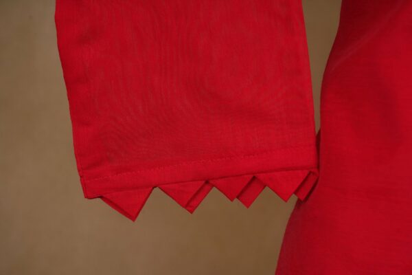 Red floral design top with red bottom and red shawl kurti - Image 6