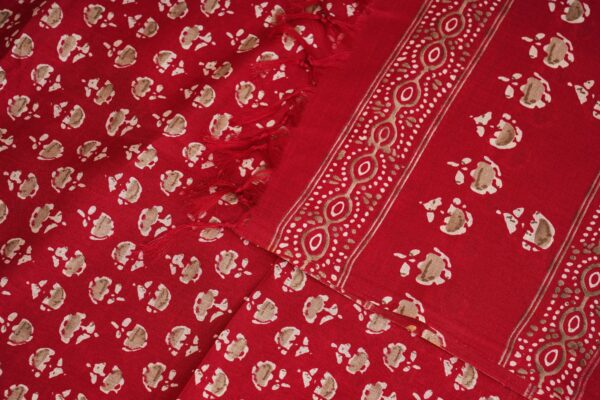 Red floral design top with red bottom and red shawl kurti - Image 7