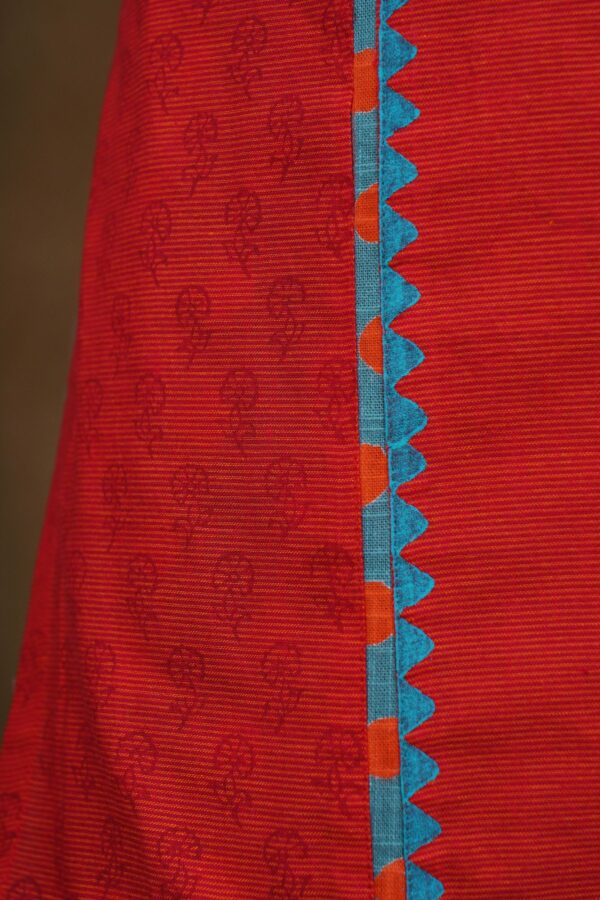 Red floral design top with turquoise blue bottom with red shawl kurti - Image 5
