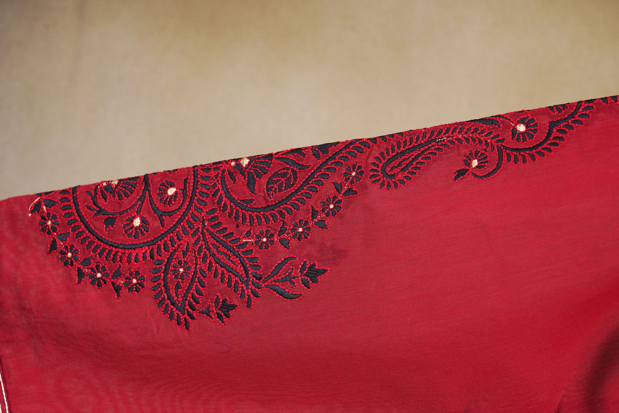 Red top with black bottom and black shawl kurti - Image 3