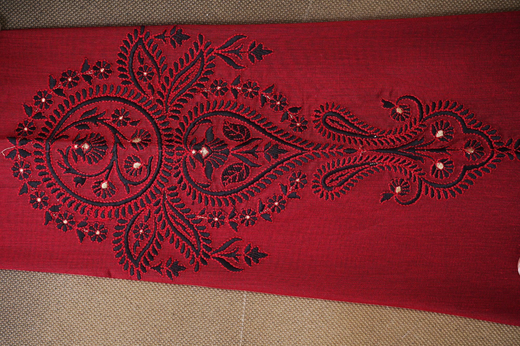 Red top with black bottom and black shawl kurti - Image 6