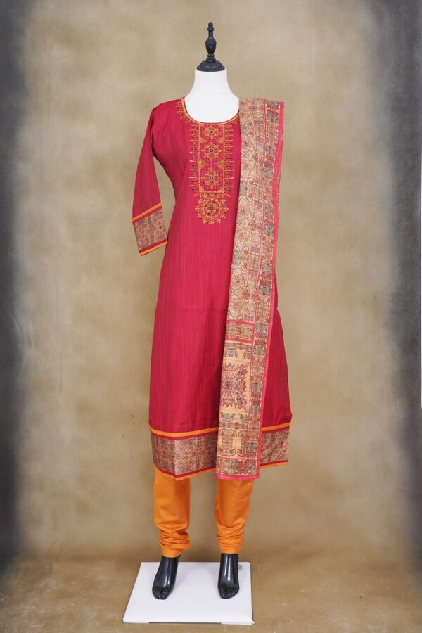 Red top with orange bottom and design shawl kurti